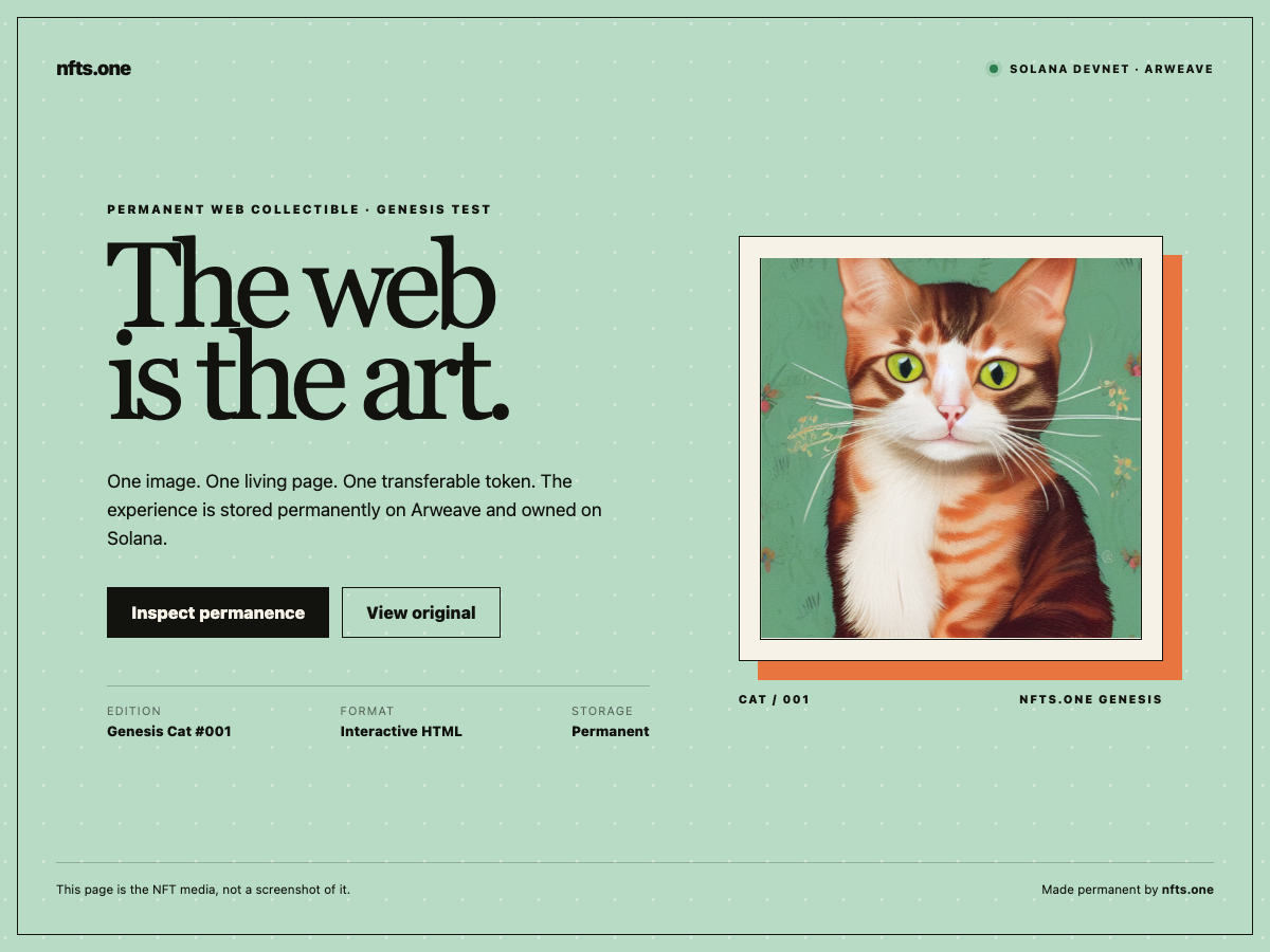 Illustrated orange and white cat with bright green eyes on a mint background